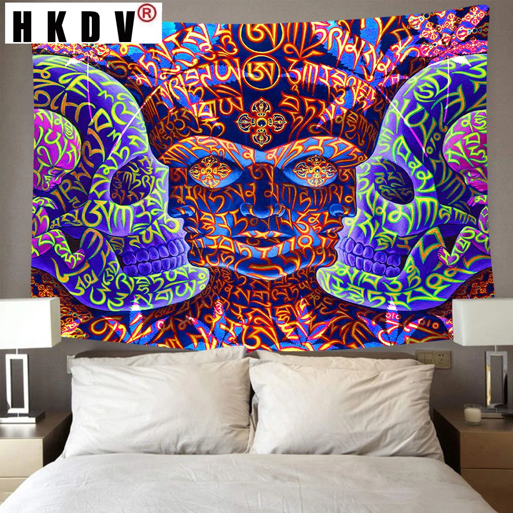 

HKDV Thai Sanskrit Mythology Abstract Psychedelic Mount Human Face Tapestry Art Wall Hanging Blanket Tapestry Living Home Decor