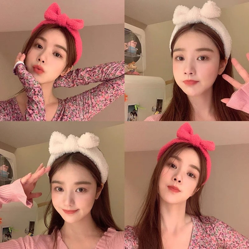 

Korean Style Sweet Plush Hair Hoop Bow Head Hoop Retro Solid Color Face Wash Hair Accessories Women Girls Headband New Hot