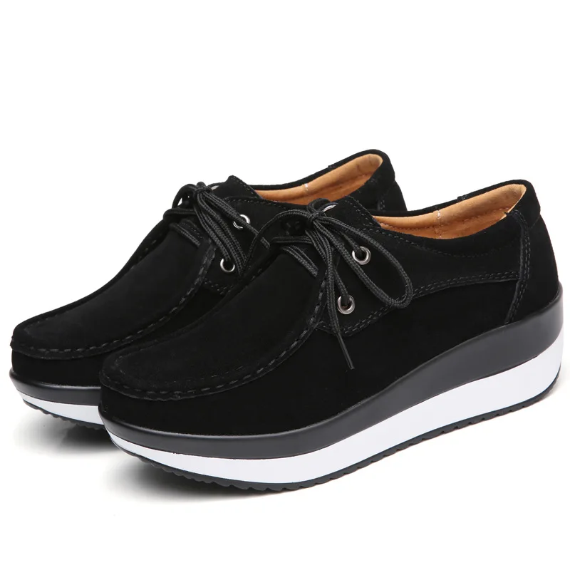 

2021New Spring Autumn Women's Cow Suede Flat Platform Female Shoes Lace-Up Loafers Thick Sole Female Sneakers Zapatos De Mujer