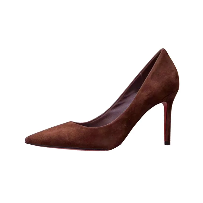 

Brown Pointed High- Heeled Shoes New Women 's Shoes Professional Work Shoes Women 's Suede Thin Heel Shoes 2020