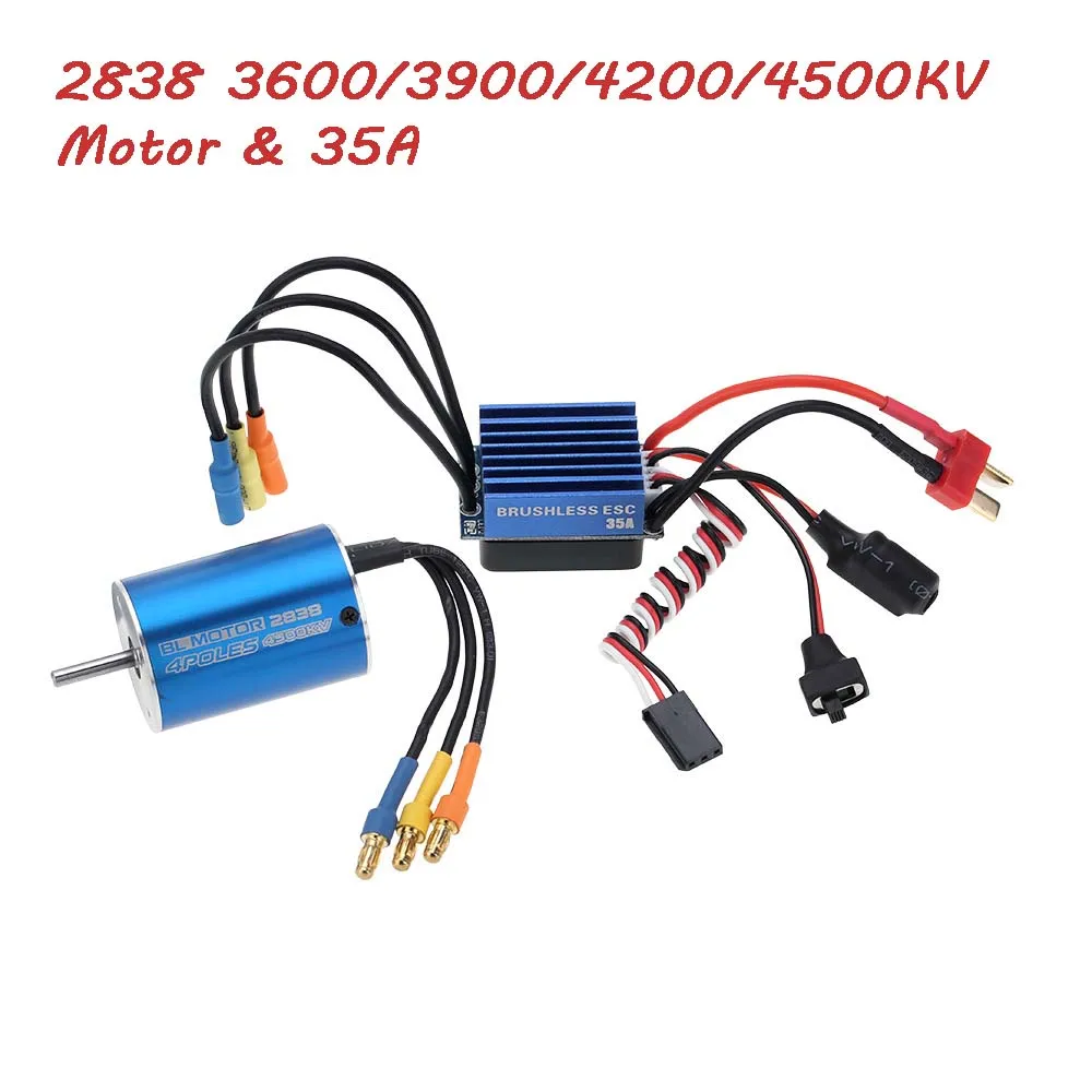 

2838 3600KV 4500KV 4P Sensorless Brushless Motor & 35A Brushless ESC Electronic Speed Controller for 1/14 1/16 1/18 RC Car