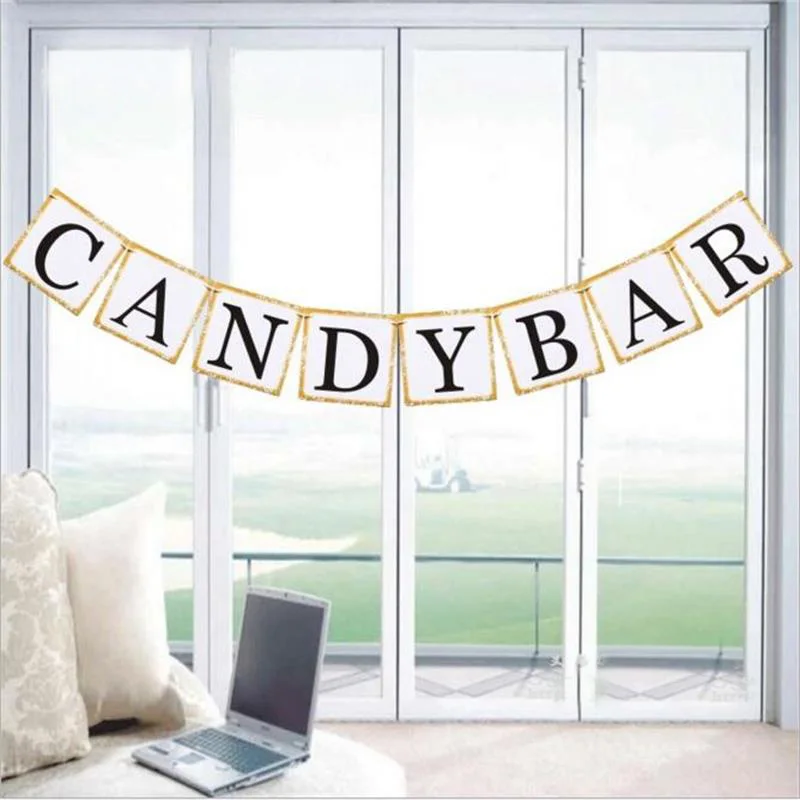 

2.4 Meter CANDY BAR Letters Paperboard Bunting Banner Party Pull Flowers For Wedding Birthday Baby Shower Party Customized Flag