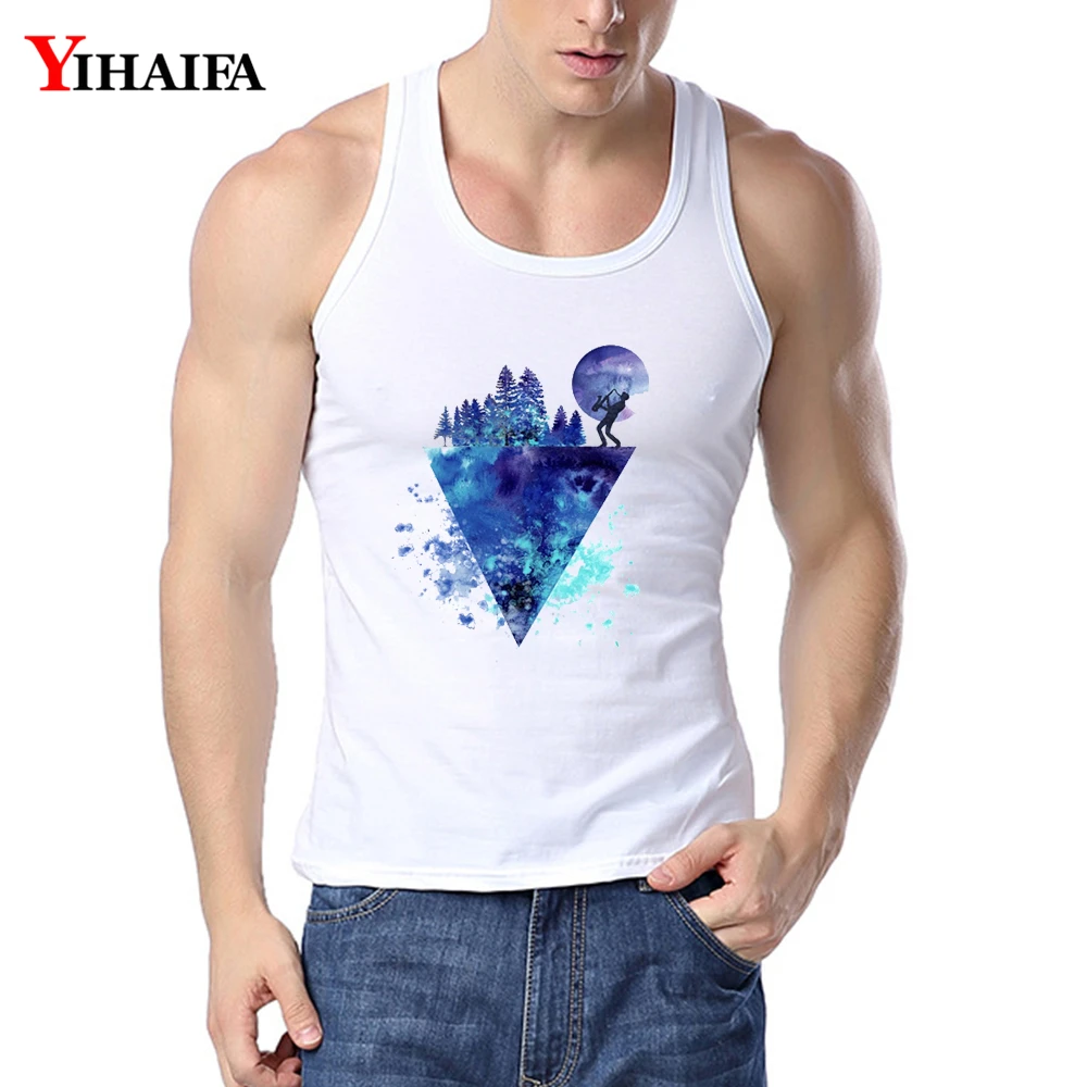 YIHAIFA Стильная мужская одежда для тренажерных залов майка с принтом галактики