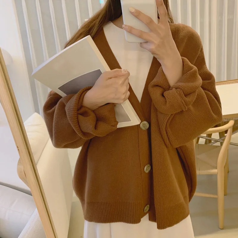 

CGC 2021 Single Breasted Thicken Women Sweater Cardigan Casual Knitted Women Jacket Long Sleeve Oversized Cardigan Coat Female