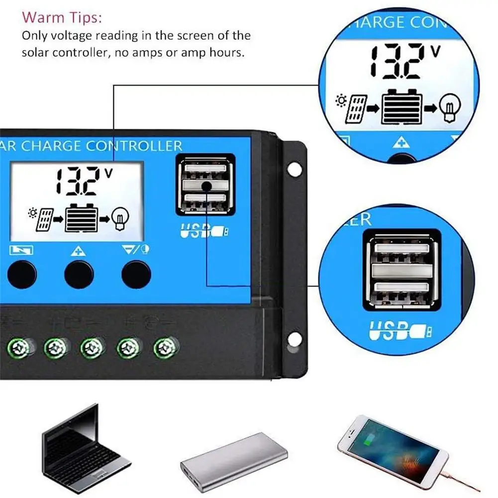 PWM 60A 50A 40A 30A 20A 10A Контроллер заряда и разряда солнечной батареи 12В 24В