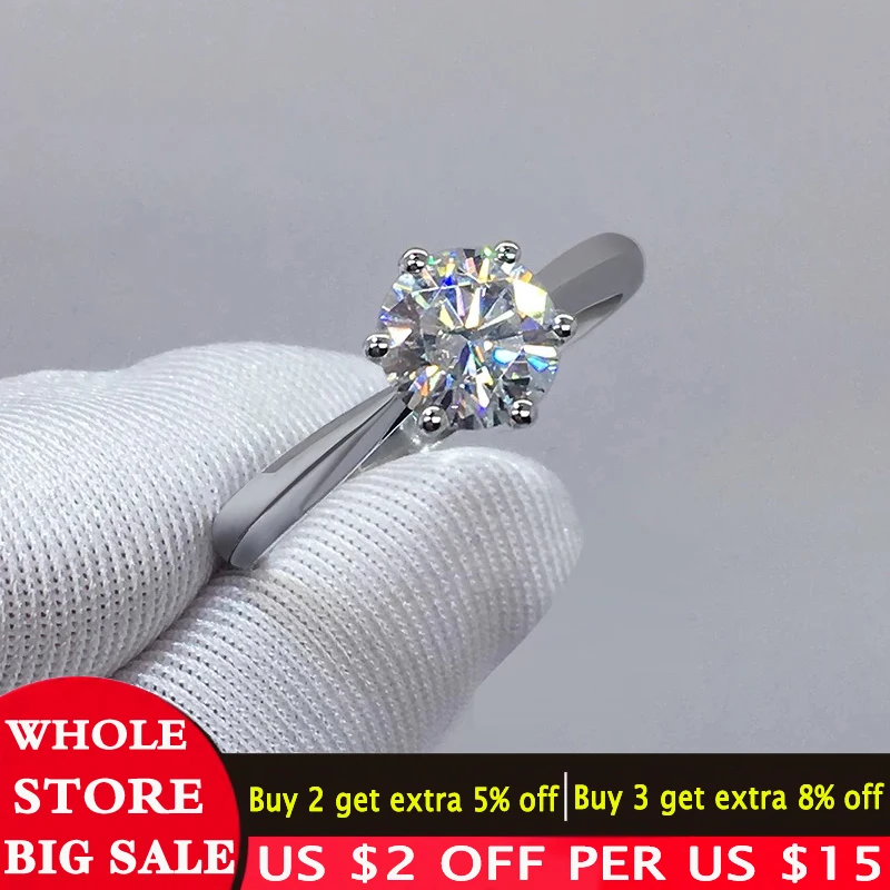 

LMNZB Have Certificate 100% Original 925 Solid Silver Wedding Rings for Women Fine Jewelry 6mm 1 Carat Cubic Zirconia Rings R003