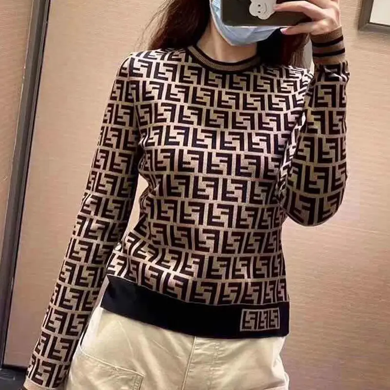 

Spring new round neck sweater women's Retro Pullover knitted loose top