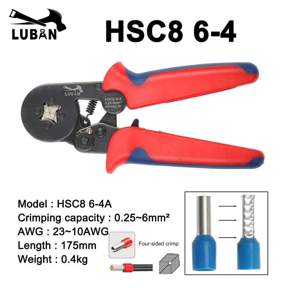 Обжимные плоскогубцы HSC8 10SA 0 25-10 мм2 23-7AWG 6-4A 6-6 мини-плоскогубцы с круглым носом