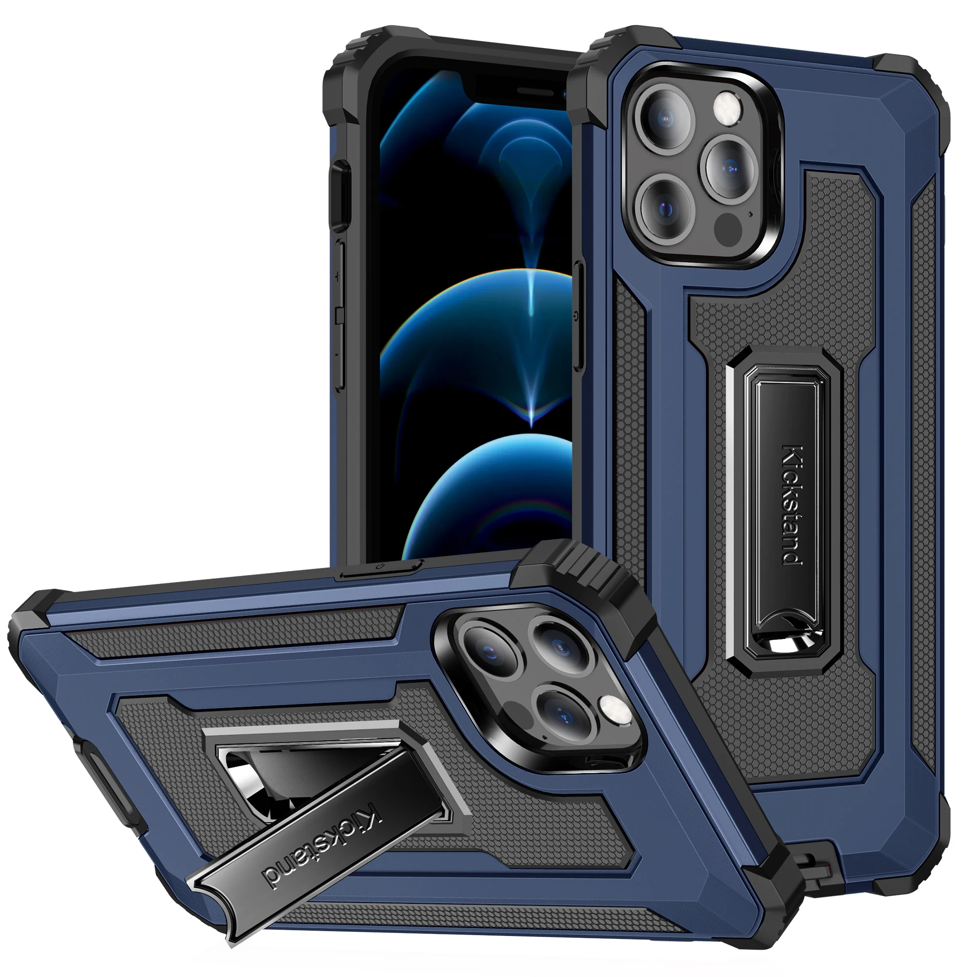 

UYFRATE Shockproof Hybrid Built-in Metal Kickstand Case for iPhone 12 Pro Max 11 XR XS X 8 7 SE 2020 Drop Protection Armor Cover