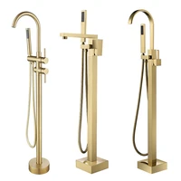 tuqiu bathroom bathtub faucet handheld shower free standing brushed gold luxury bathtub mixer taps floor mounted