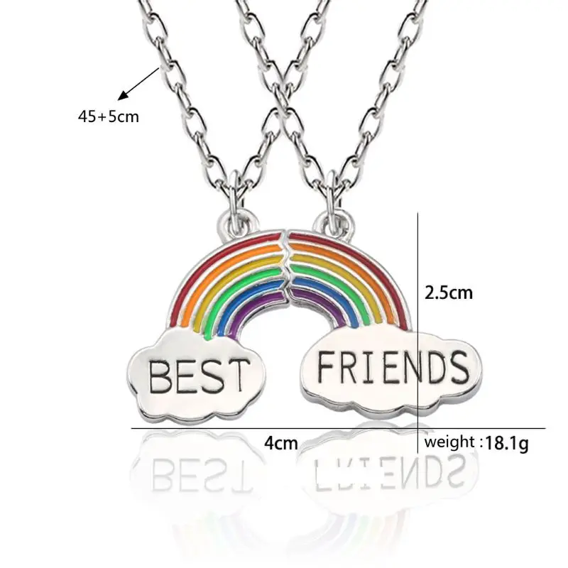 

2Pc Colorful Rainbow Clouds Pendant Puzzle Necklace Best Friend BFF Jewelry Kids
