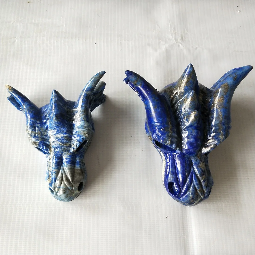 Хрустальный череп натуральный камень лазурит резьба дракон | Дом и сад