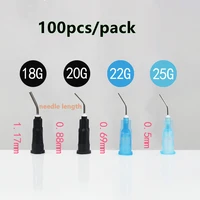 100pcs composite resin syringe tips equipment irrigation bent needle tips dental flow sealant etchant acid reagent delievery