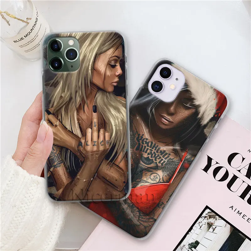 phone case for apple iphone 11 12 13 pro max x xr xs max 6 6s 7 8 plus 13 mini se2 se3 cover coque hot sexy sleeve tattoo girl free global shipping