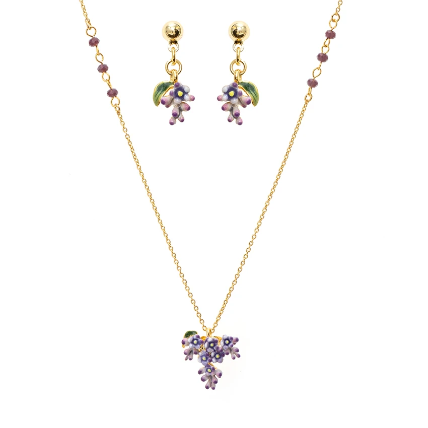 

Jaeeyin 2021, модное ожерелье, серьги, нежная Глициния, латунь, Золотая эмаль, Новое поступление, фиолетовый цветок, подарок для женщин-подростков