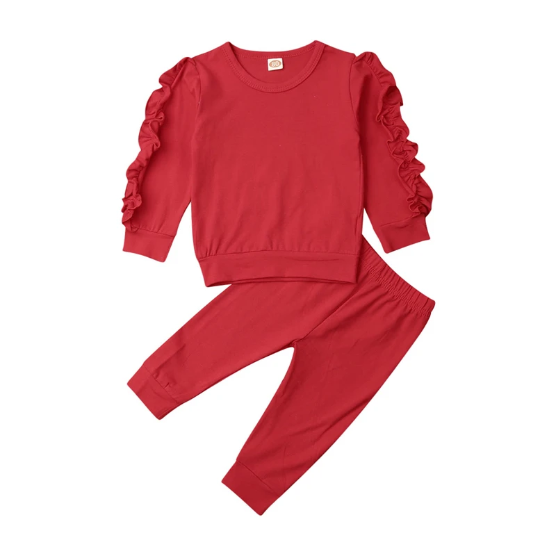 Conjuntos de 0 a 3 a&ntilde;os para ni&ntilde;as peque&ntilde;as, sudaderas informales y pantalones largos, ropa de casa de Color s&oacute;lido, primavera y oto&ntilde;o-3
