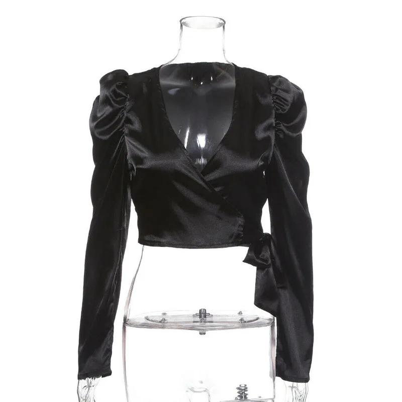 

ImCute 2020 Tops Satin Silk Bandage Elegant Work Office Clothes Sexy Festival Streetwear Blouse