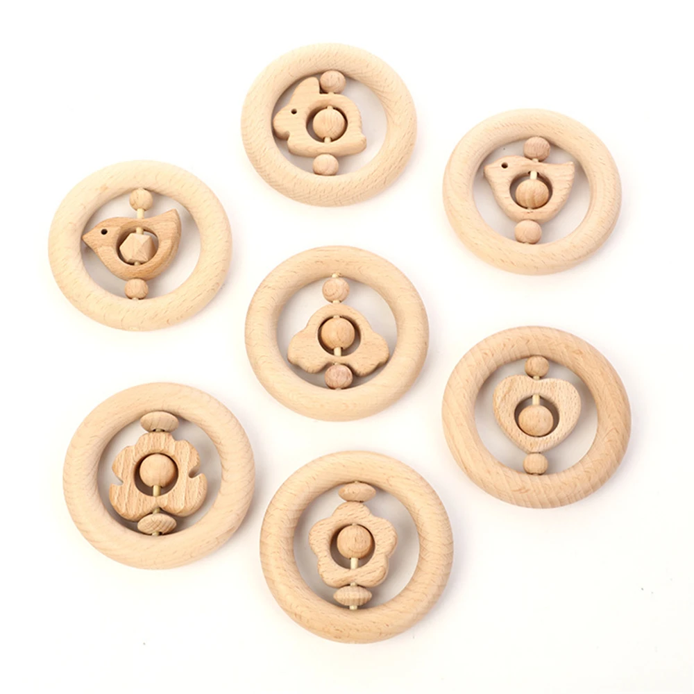 

Креативная головоломка, деревянное кольцо из бука, погремушка-грызунок, милый деревянный Прорезыватель для зубов, износостойкий, прочный, б...