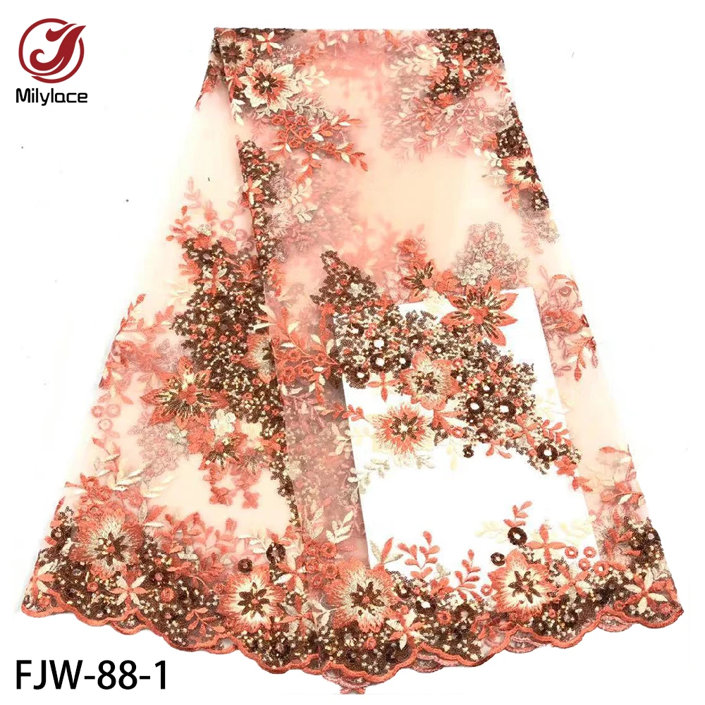 

Новая французская Кружевная Ткань 5 ярдов, изящная Цветочная вышивка, Тюлевая кружевная ткань с блестками для вечеринки