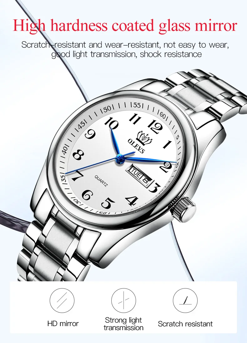 

OLEVS Couples Watches Waterproof Stainless Steel Band His and Her Easy Reader Quartz WristWatch Gifts Set for Lovers One Pair