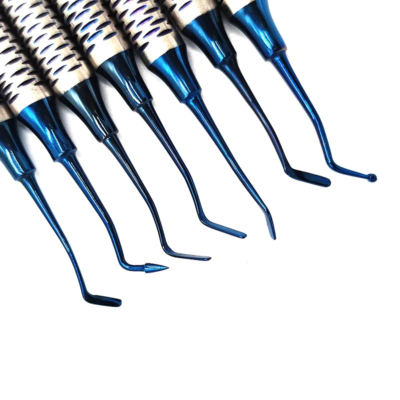 7pcs Dental Composite Resin Filling Spatula Titanium Plated Head Resin Filler Set Thick Handle Restoration Set Dental Instrument