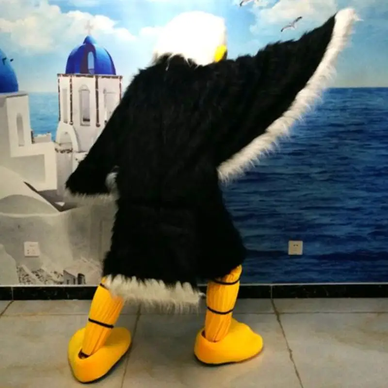 Черный орел высокое качество длинные волосы костюм-талисман мультяшный персонаж