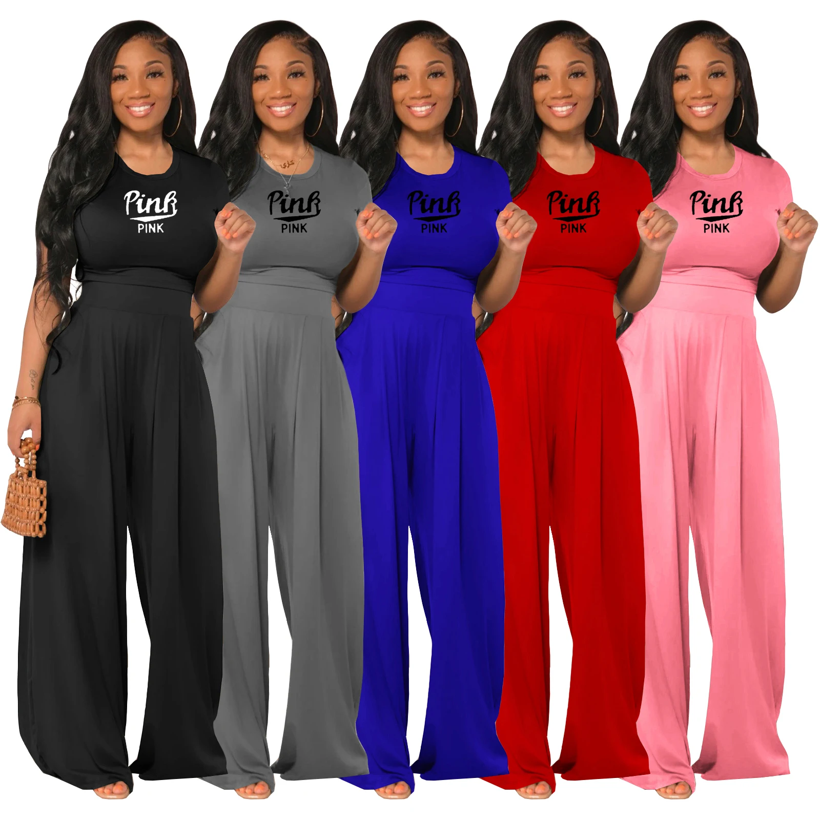 

Royal Blue Cotton Printed Plain Short Sleeve Crop Top & Wide Leg Pants Set