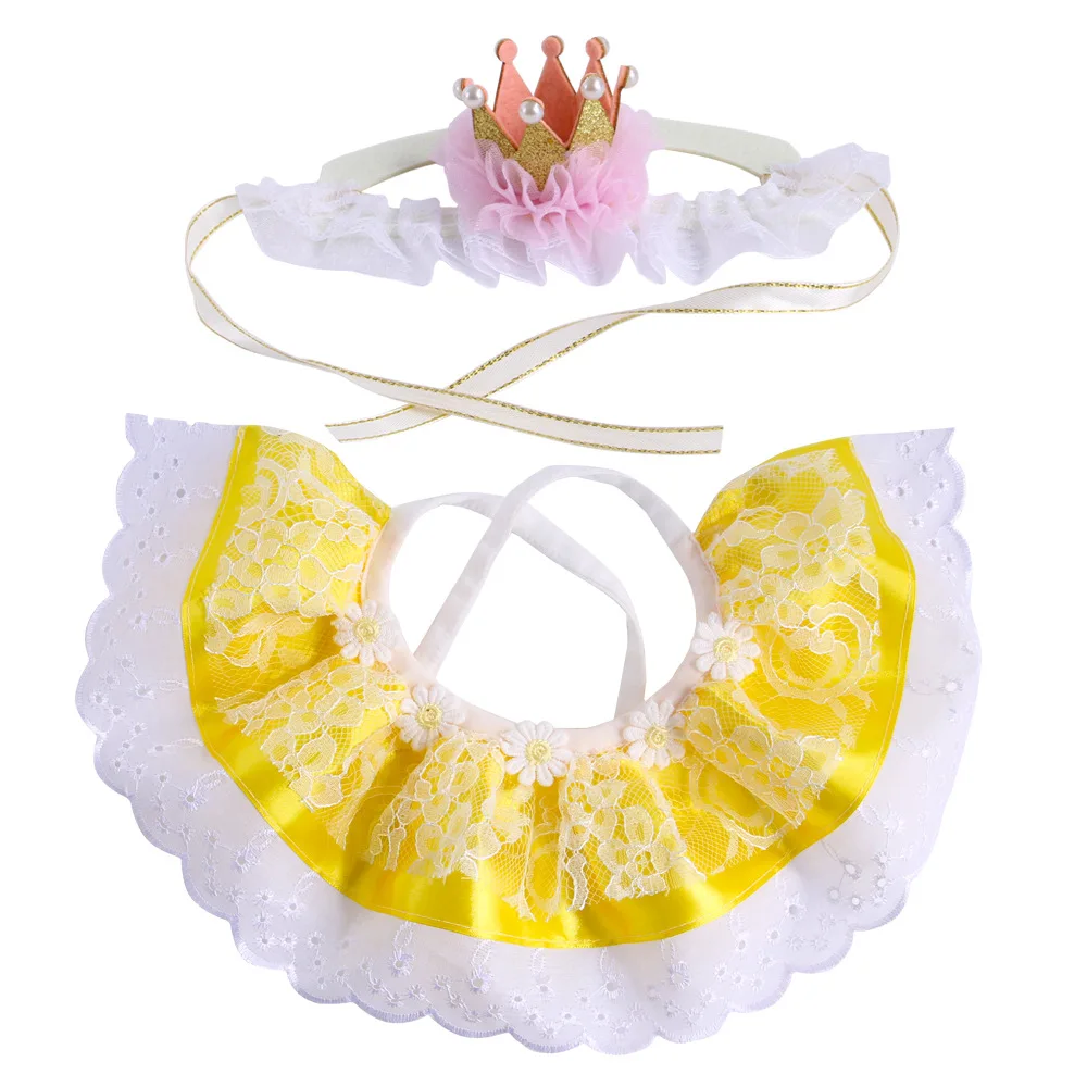 

Pet Birthday Acessorio Dress Up The Cat, Pet Birthday Costume Cats or Dogs Crown Hat Lace Saliva Towel Set, Pet Birthday Bib