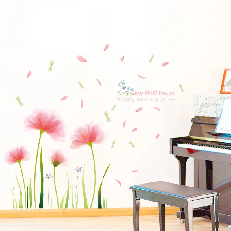 

Pink Flowers Large Wall Posters Mural for Room Decoration Girls Dormitory Decor Wallpaper Removable PVC Wall Stickers