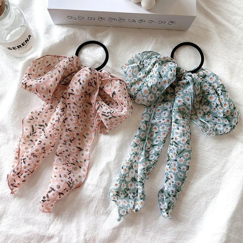 

Spring Summer Cute Floral Printed Rubber Bands Hair Ties Bows DIY Scarf Hair Ornament Girls Women Scrunchie Hair Rope Ring