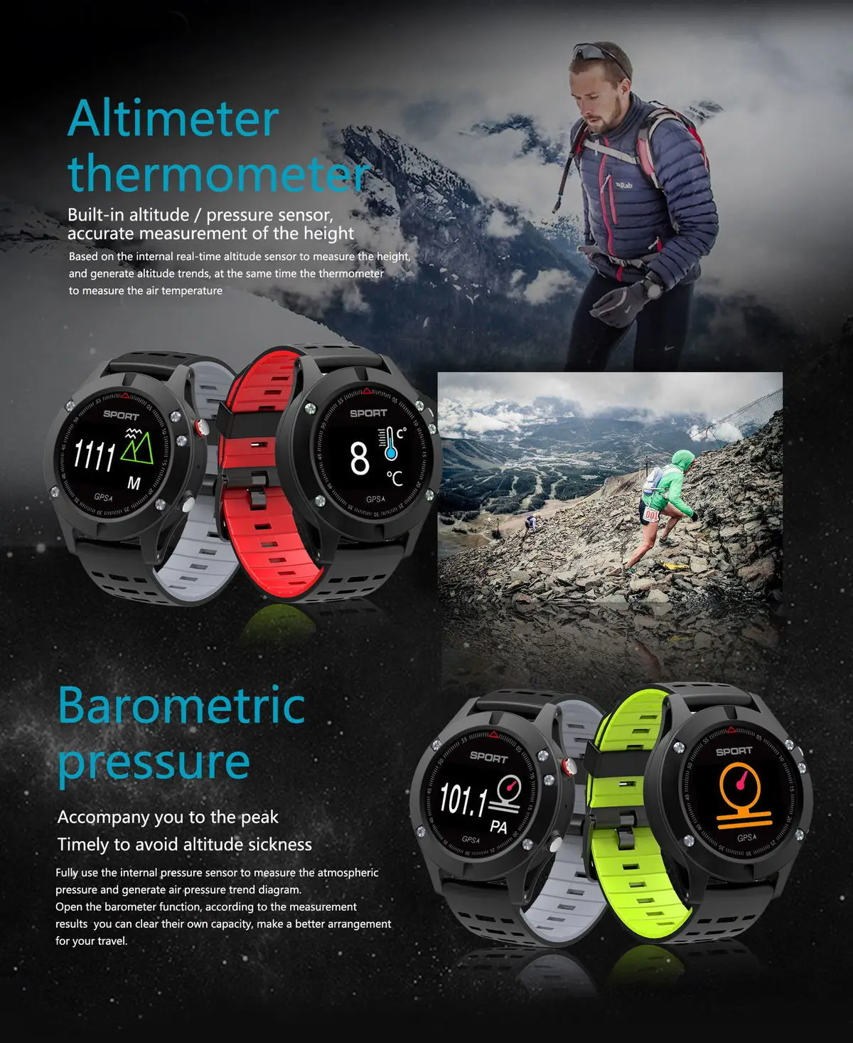 Умные часы F5 Intelligence Bracelet gps, для езды на удачу, умные часы, фактическое измерение температуры, высота