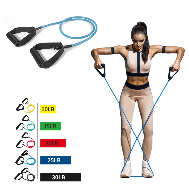 

TPE Tubes Heavy Duty Workout Equipment Fitness Exercise Elastic Tube Set Resistance Bands