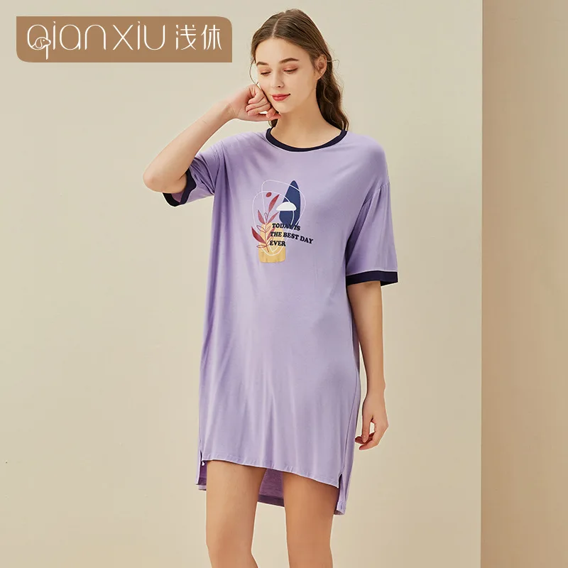 

Summer short-sleeved nightdress loose and comfortable bamboo fiber home nightdress ladies nightdress new products ladies