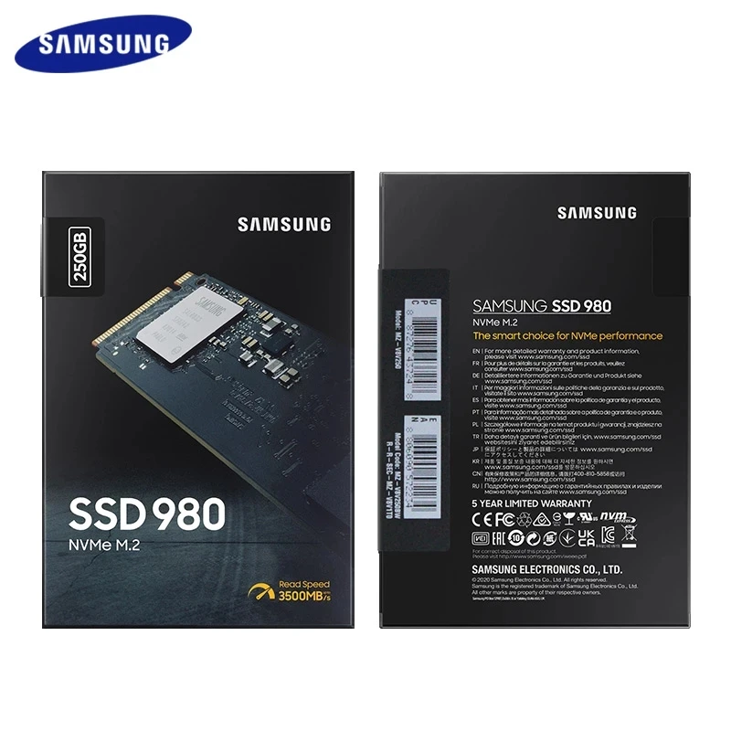 Samsung 980 SSD  500  250  NVMe M.2    2280 TLC PCIe Gen 3, 0x4 NVMe 1, 4
