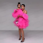 2021 Очаровательные платья из фатина для мамы и дочки, вечерние платья из фатина цвета фуксии с открытыми плечами для мамы и детей, вечерние платья