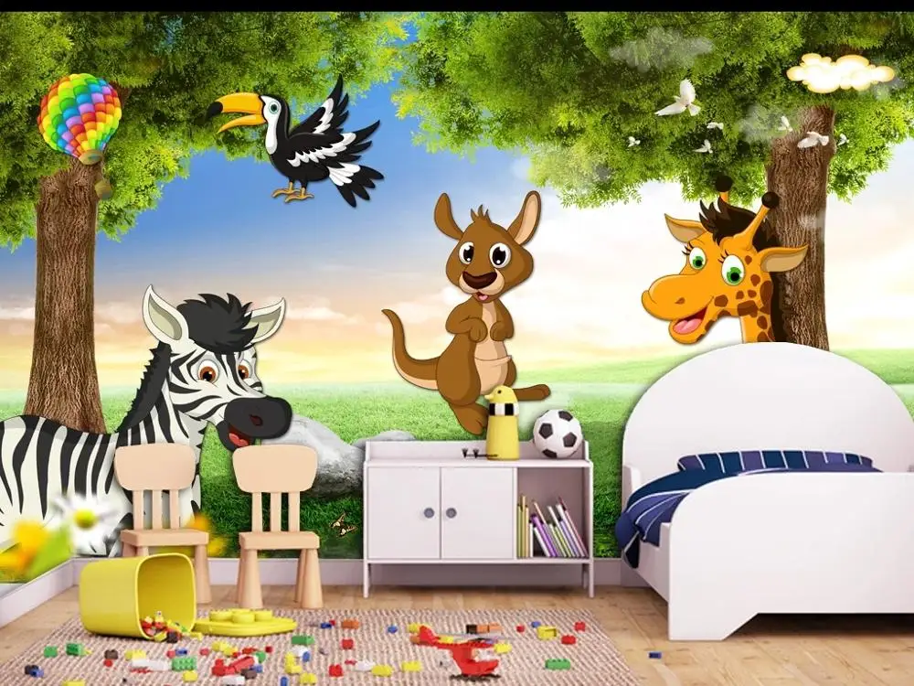 

New Custom 3D Large Mural Wallpaper Original Fresh cartoon animals forest giraffe children's room TV Background living Bedroom