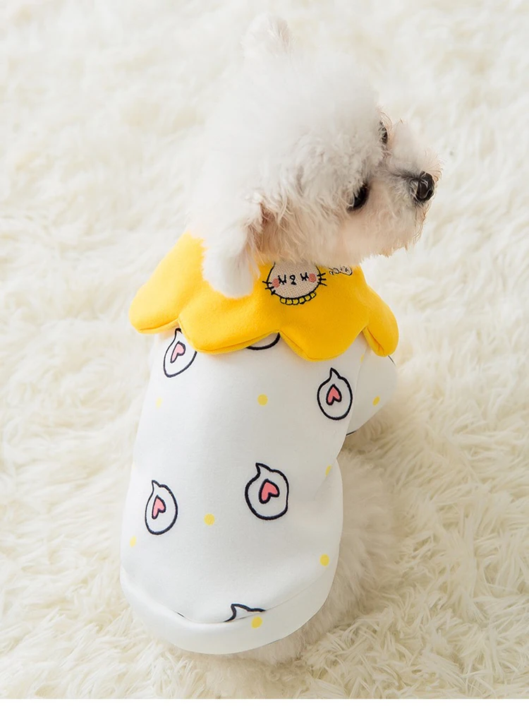 

Pet Dog Clothes Cartoon Lovely Hoodie Clothing Puppy Costume Cat Cute Cotton Chihuahua Print Heart Autumn White Hoodies Pug
