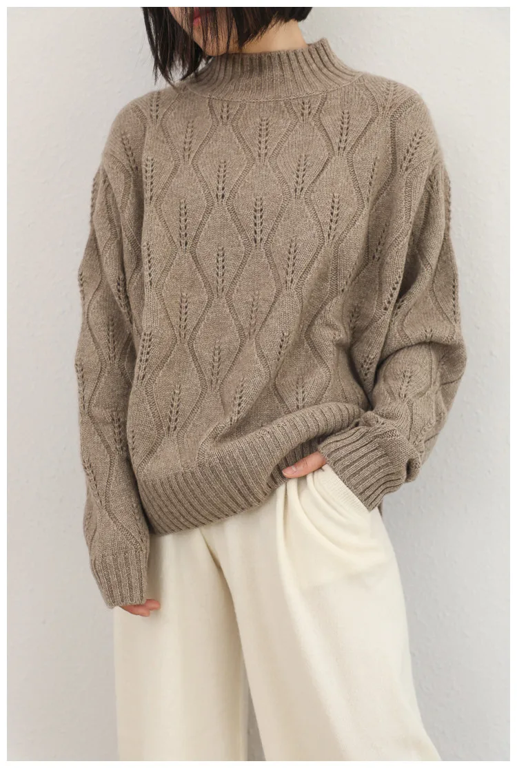 

Женский кашемировый пуловер, трикотажный свитер с узором листьев из козы, разных размеров