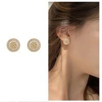 fashion vintage camellia ear piercing stud earrings luxury jewelry sweet earrings 2021 trend flower earrings