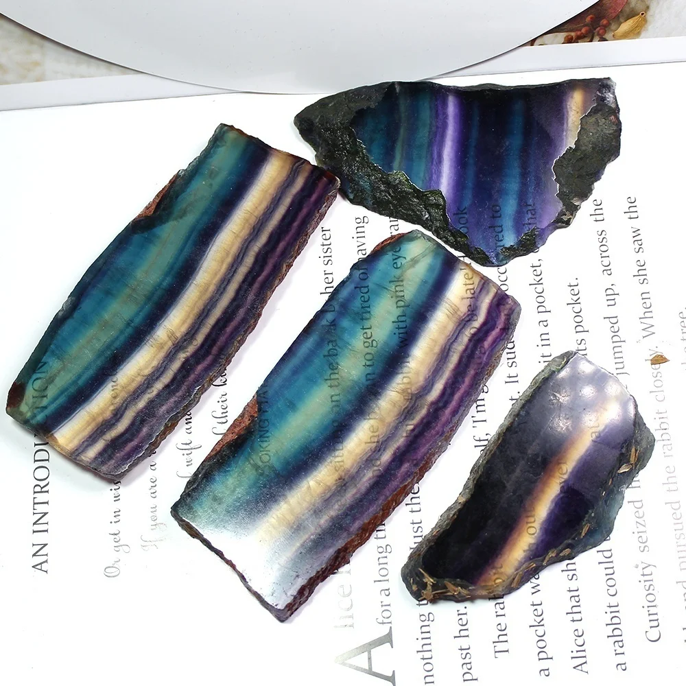 

Natural Handmade Polished Colorful Fluorite Slice Crystal Stone Hand Iridescent Decoration Gemstone Ore Healing Wicca Minerals