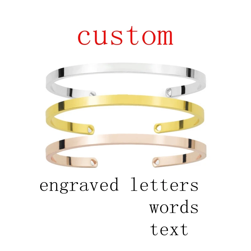 Серебряный золотистый розовый Браслет манжета с выгравированными надписями