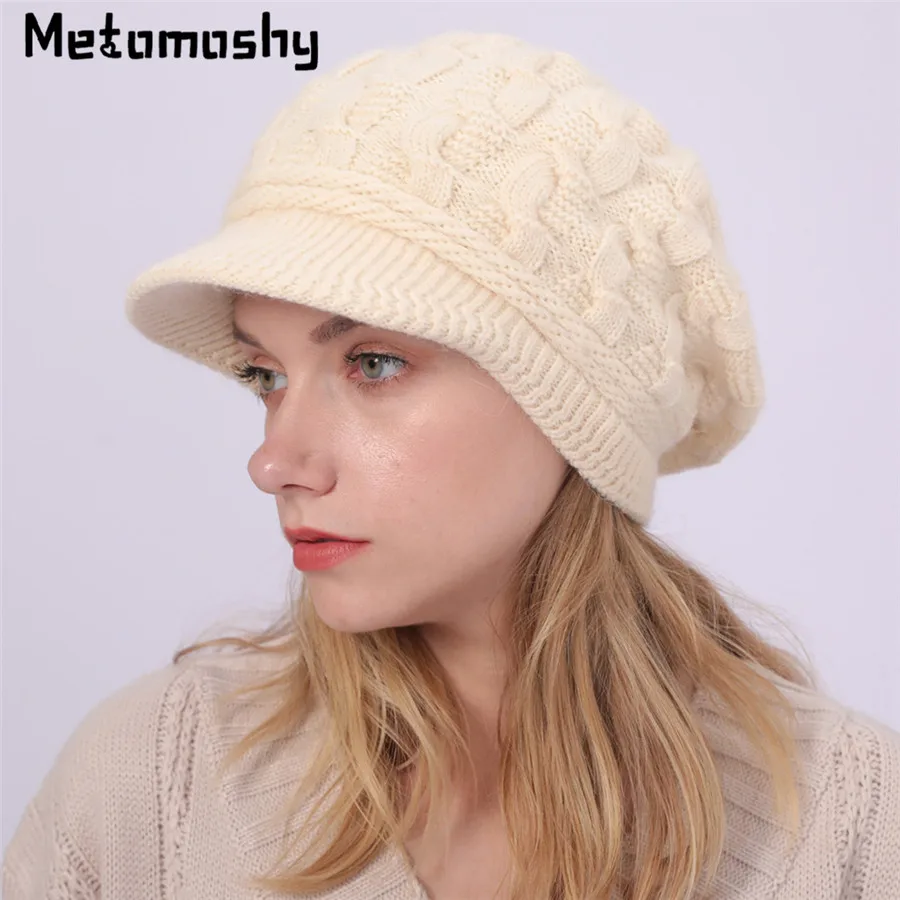 

2020 Warm Rabbit fur Beanie Hat Women Winter Hats for Women Ladies Solid Skullies Caps Bonnet Femme Snapback Warm Knitted Hat