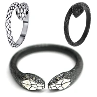 double snake rings gothic men women fashion gothic jewelry unique stainless steel adjustable open ring