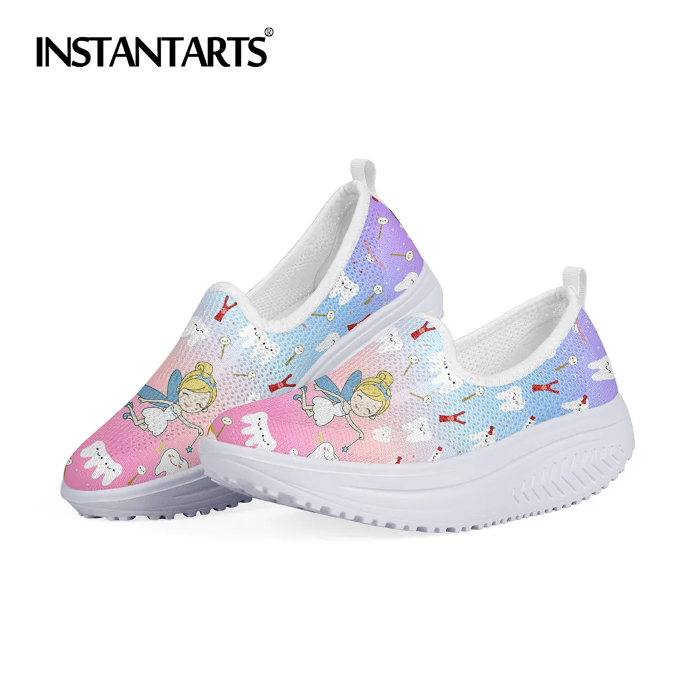 

INSTANTARTS 2021 Gradient Design Dental Fairy Shoes for Women Funny Teeth Dentist Print Breathable Fitness Flat Platform Sneaker