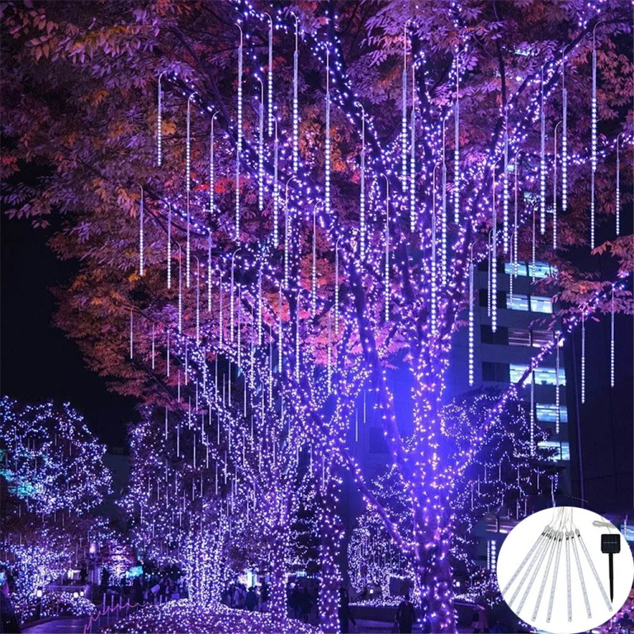 

Outdoor Waterproof Solar Meteor Shower Rain Light Solar Christmas String Light Garden Wall Roof Falling Raindrop Icicle Light