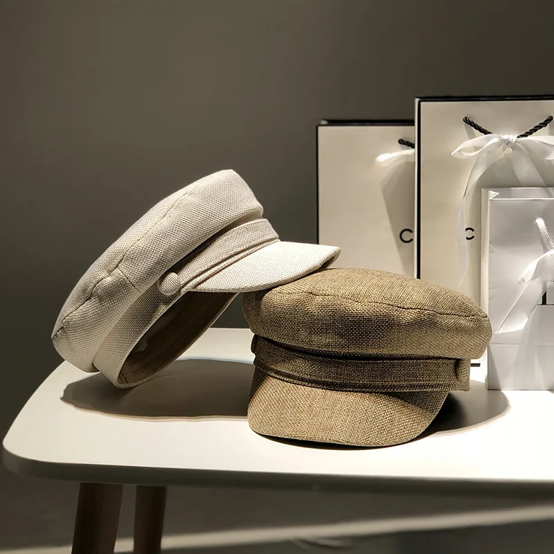 Повседневная хлопковая и льняная темно-синяя шляпа Женский весенне-летний