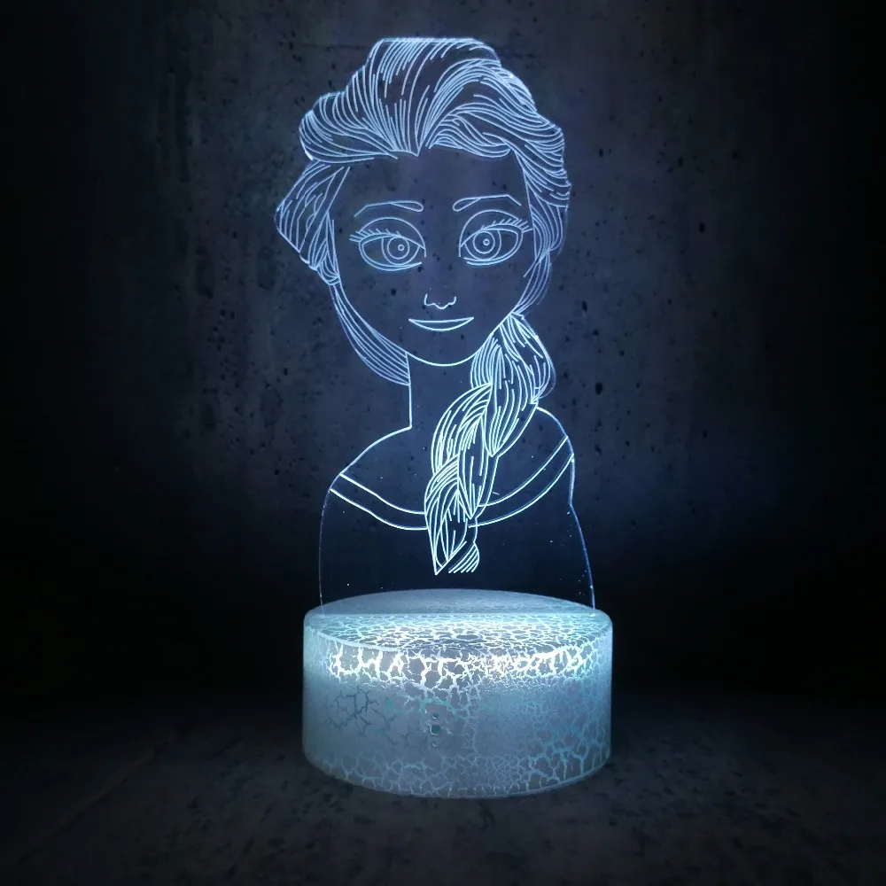 Фигурка 3D USB СВЕТОДИОДНЫЙ светильник Принцесса Эльза-Снежная королева многоцветная смена настроения визуальный RGB настольный ночник подарок длинные волосы красота девушка