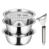 stainless steel drain tray grater mixing bowl basin set with vegetable cutter chopper peeler 5 quart set of 4