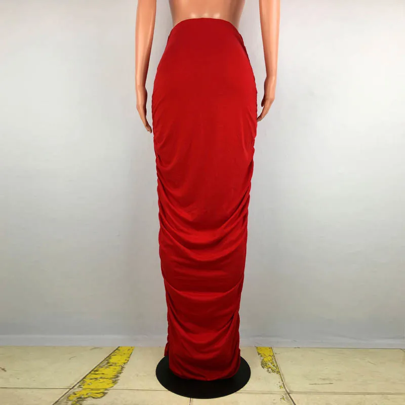 

Summer Party Sexy Skirts Drawstring Ladies Stretched Long Maxi Sheer Skirts High Waist Ruched Club Skirts