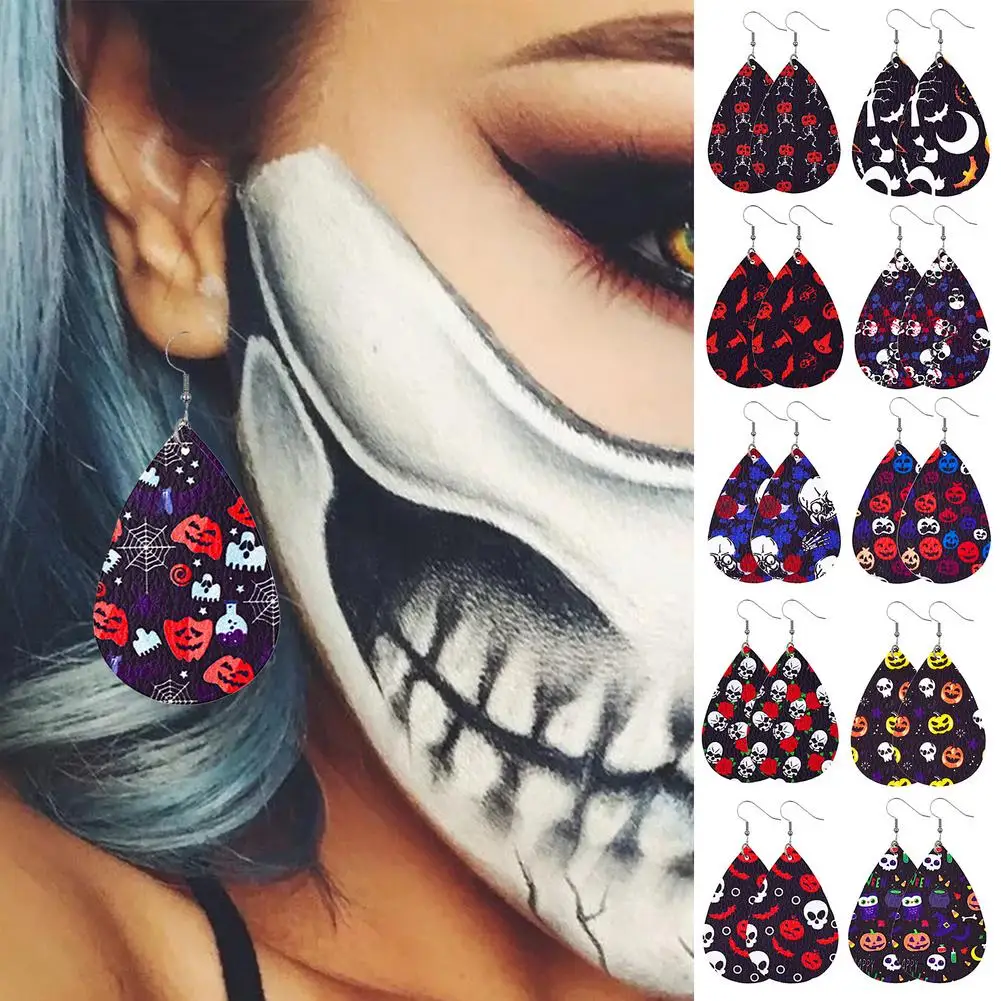 

Halloween Decorations Halloween Teardrop Dangle Earrings Skull Pumpkin Print Earrings Drop For Halloween Party